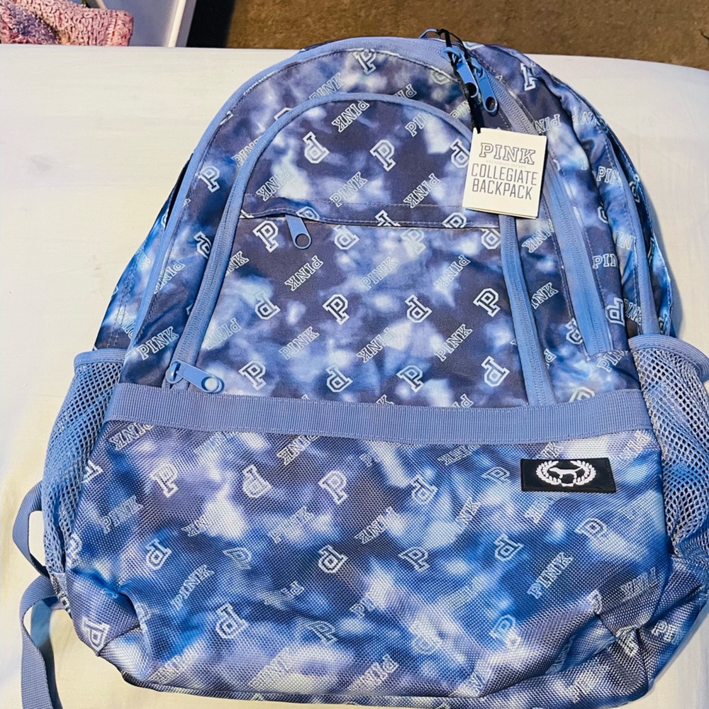 PINK Victoria's Secret Blue and White Backpack